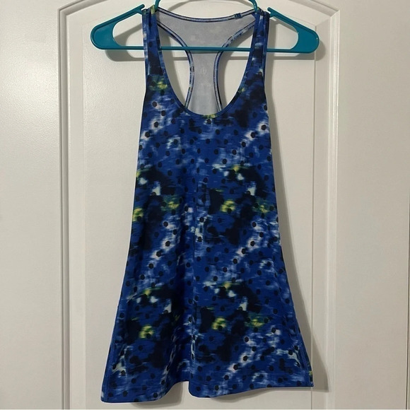 LULULEMON Women’s Blue Camo Black Dot Multicolor Yoga Tank Top Racerback 4/6 - Picture 1 of 4